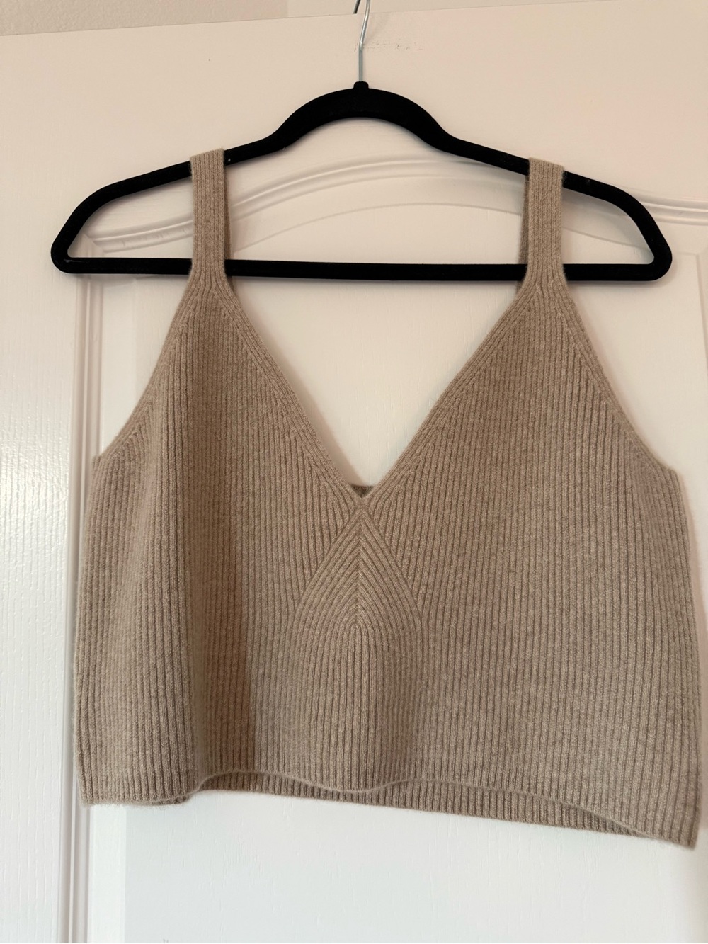 J. Crew Ribbed V-Neck Cashmere Cropped Camisole in Beige